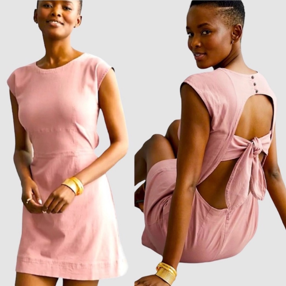 Anthropologie Blush Pink Mini Dress with Bow Back